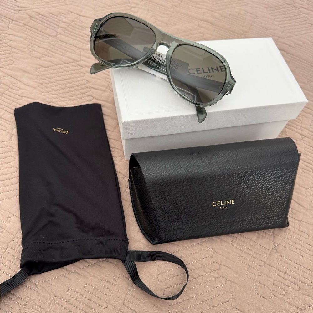 Celine Bold 3 Dots 56 mm Pilot Sunglasses In Light Green 57-18-145